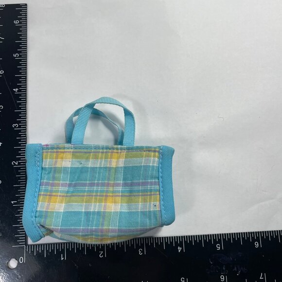 Vintage Ty Plaid Mini Tote Bag For Dolls Or Small Pets Blue & Yellow Fabric - Picture 5 of 5